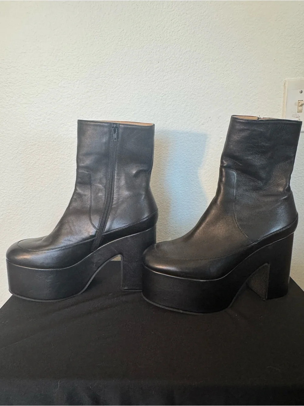 Dries Van Noten Black Leather Platform Ankle Boots